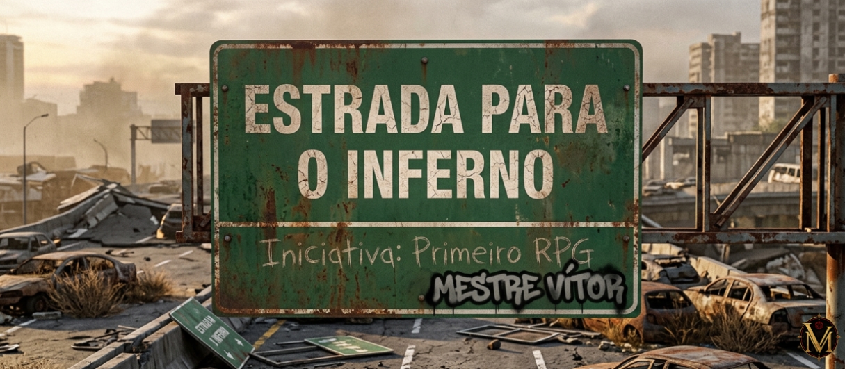 Banner da mesa de RPG: Estrada Para o Inferno | Terra Devastada - Iniciativa: Primeiro RPG