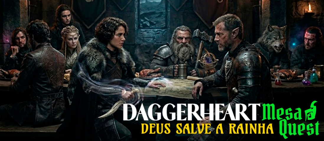 Banner da mesa de RPG: Deus salve a Rainha - Trono das Sombras