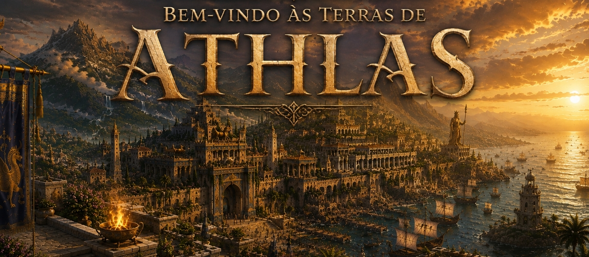 Banner da mesa de RPG: Bem-vindo às Terras de Athlas