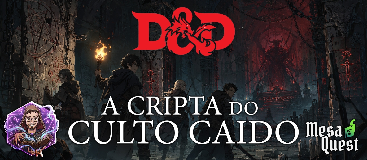 Banner da mesa de RPG: Crypt of the Fallen Cult | One-shot de D&D 2024 | Dungeon Crawl Sombrio Nível 3