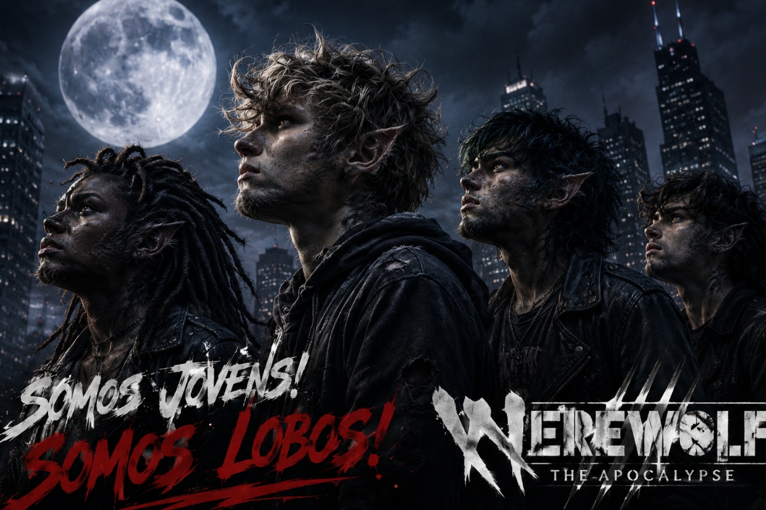 Banner da mesa de RPG: Somos jovens! Somos Lobos!