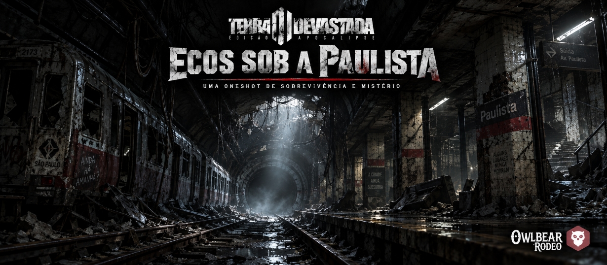 Banner da mesa de RPG: Ecos sob a Paulista | Terra Devastada