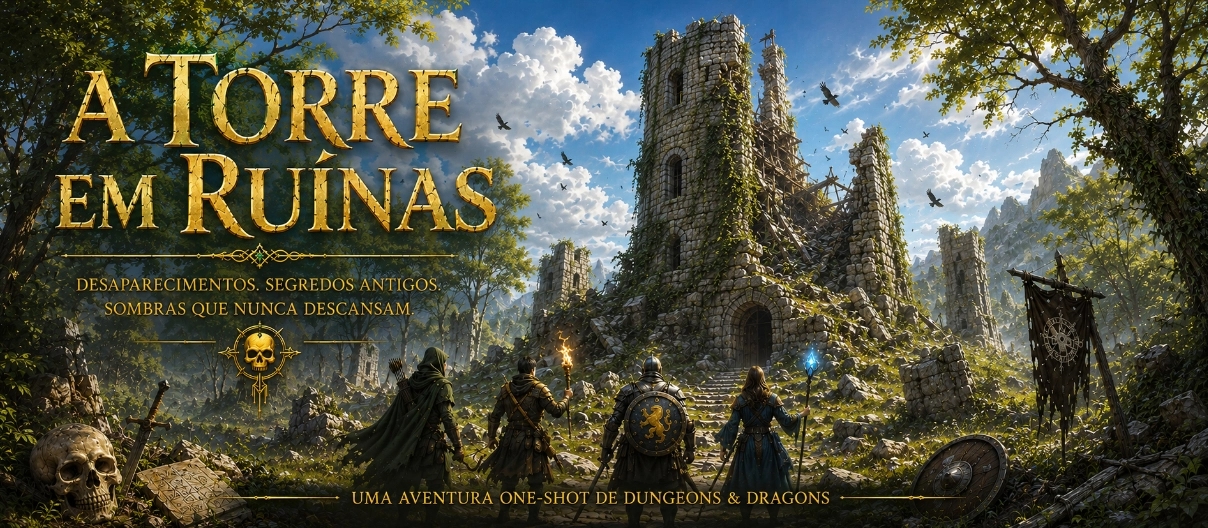 Banner da mesa de RPG: A Torre em Ruinas - One-shot Clássica de D&D adaptada p/ 5ed