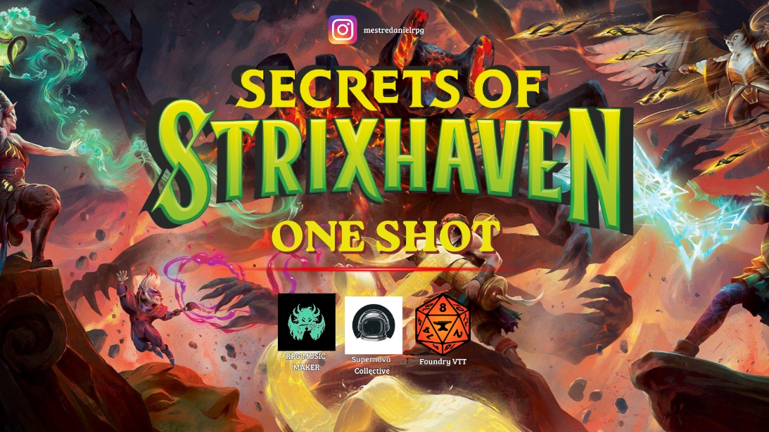 Banner da mesa de RPG: Segredos de Strixhaven - One shot