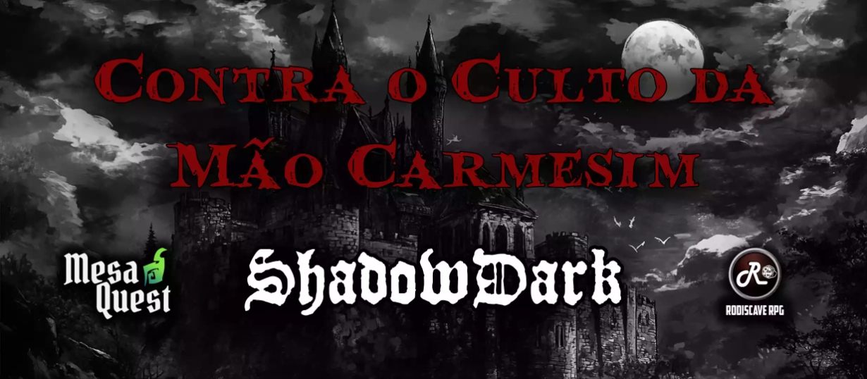 Banner da mesa de RPG: Contra o Culto da Mão Carmesim