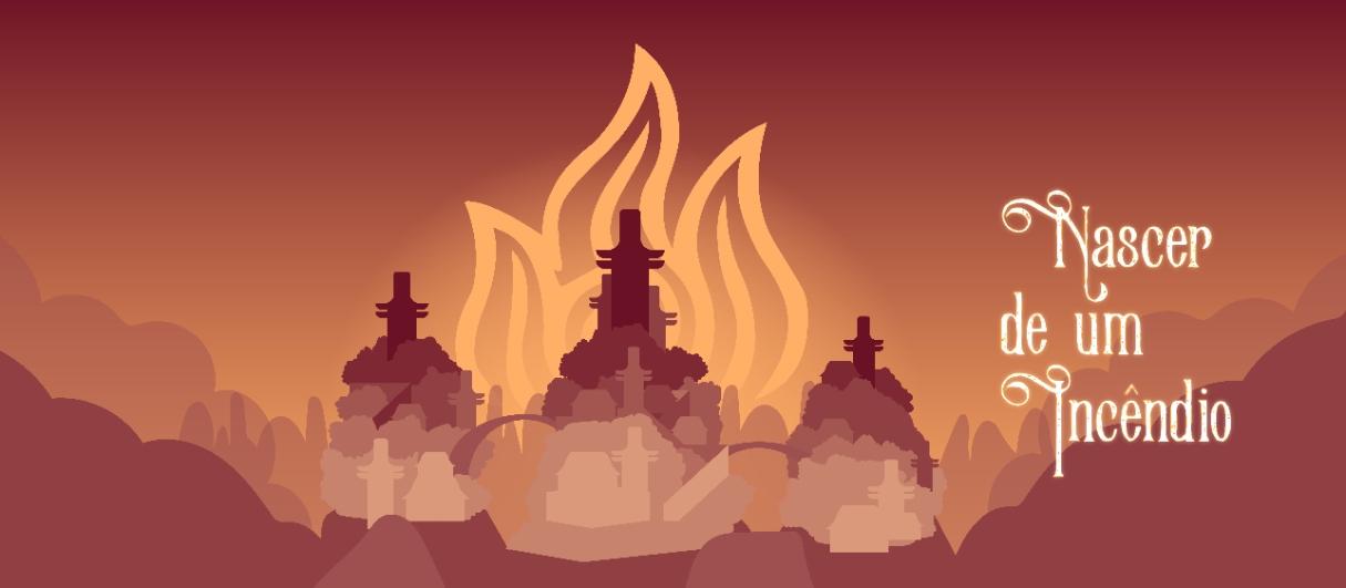 Banner da mesa de RPG: Nascer de um Incêndio