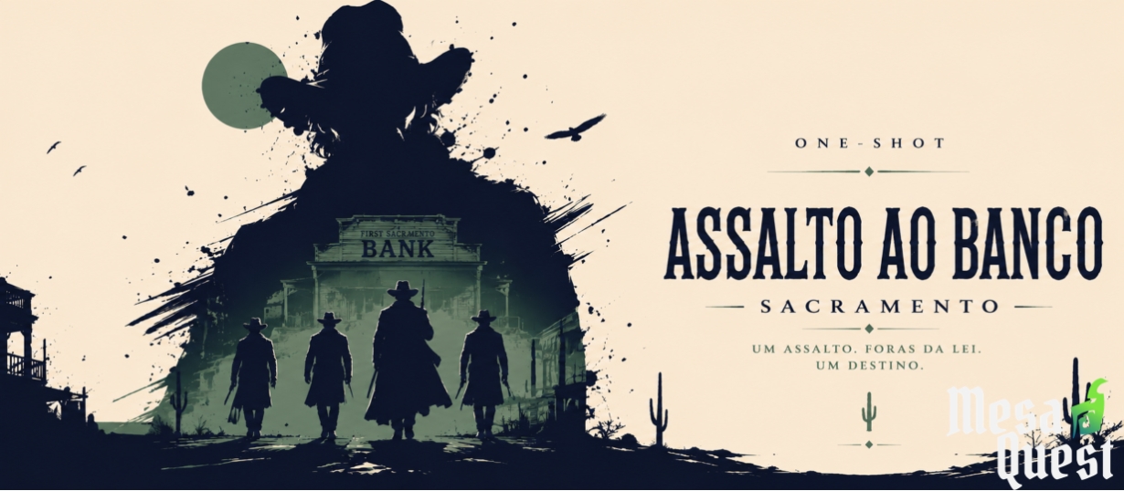 Banner da mesa de RPG: Assalto ao Banco | One-Shot de Sacramento RPG